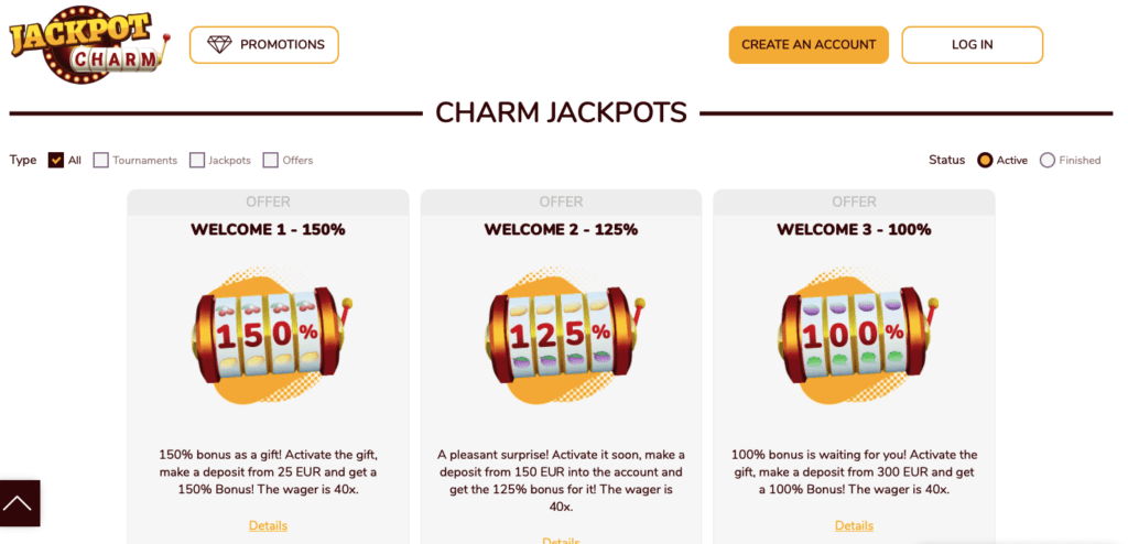Jackpot Charm casino promotions